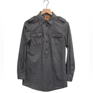 Tory Burch Navy & White Polka Dot Print Button Down Blouse, Long Sleeve, Size 6